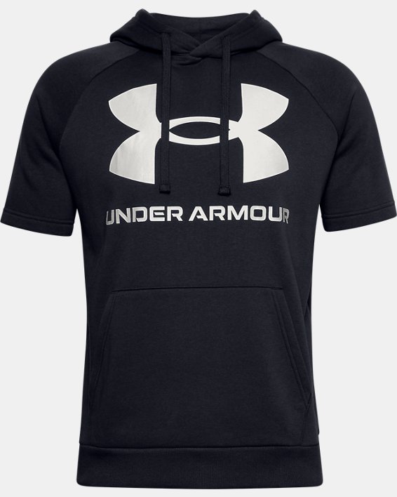 Men's UA Rival Fleece Big Logo Short Sleeve Hoodie, Black, pdpMainDesktop image number 6